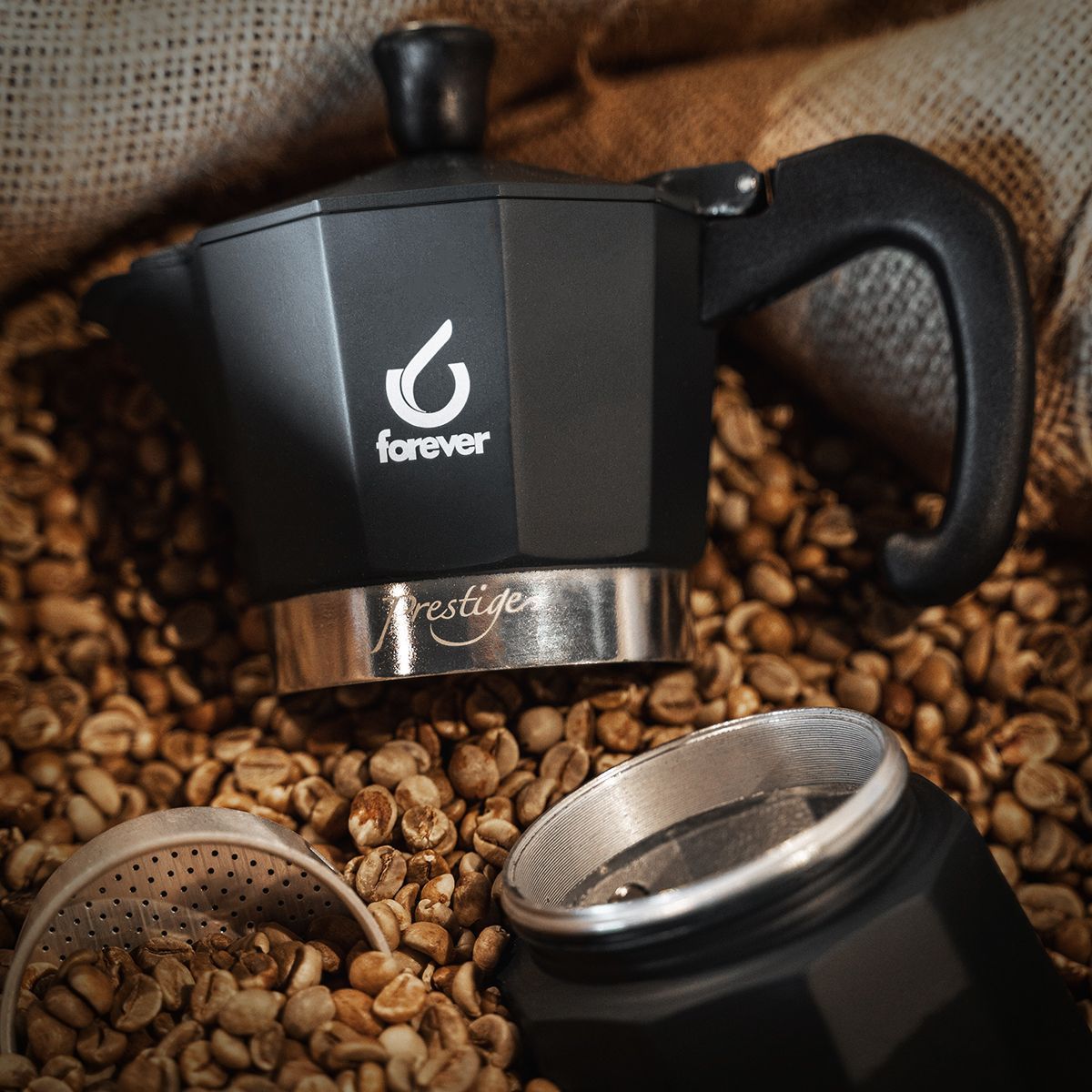 Гейзерная кофеварка алюминиевая MOKA PRESTIGE "NOBLESSE" черная на 6 чашек
