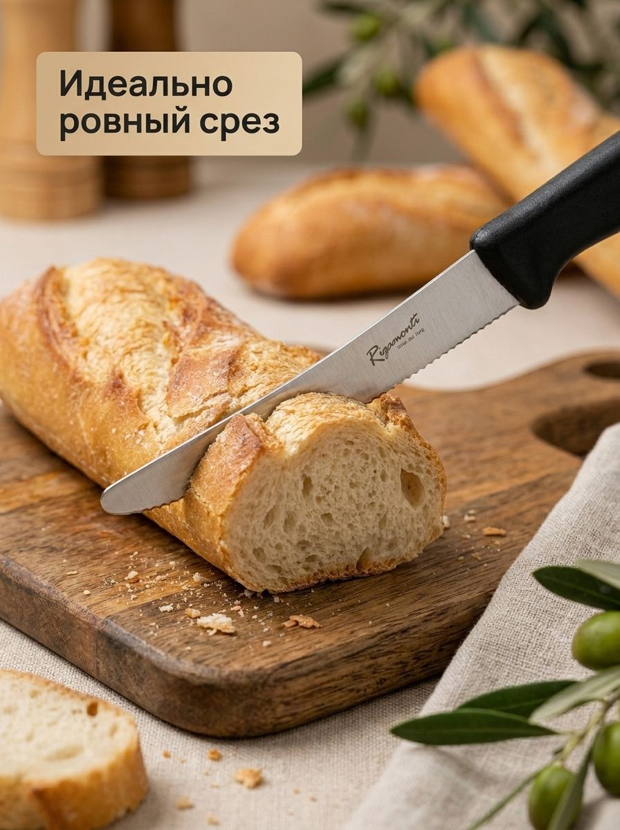 Итальянский столовый нож для мяса с волнистым лезвием / 11 см / закругленный кончик